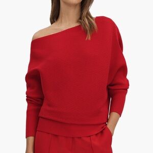 Reiss Lorna Ottoman Ribbed Off the Shoulder Top - Size L